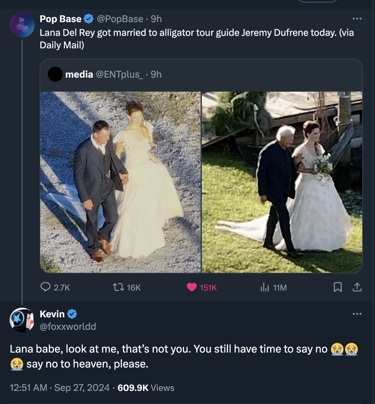 17 Tweets Reacting to Lana Del Rey's Wedding to Alligator Tour Guide Jeremy Dufrene